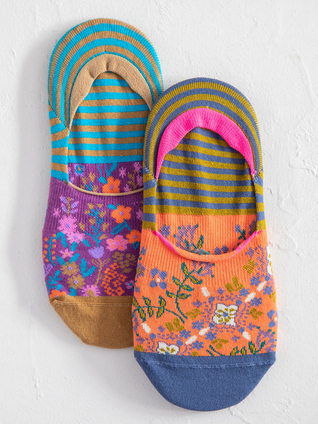 No Show Ankle Socks, Set of 2 - Dark Turquoise Floral