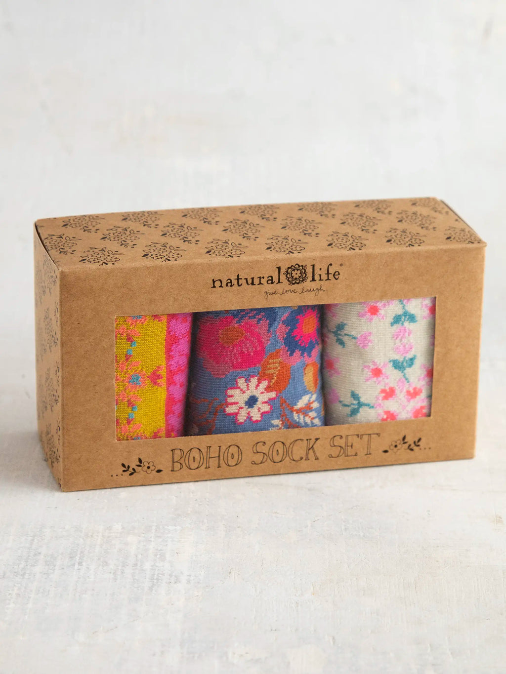 Boxed Boho Sock Set, Set of 3 - Cream Borders